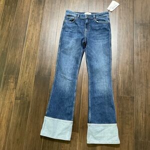 ba&sh Venise Contrast Trim Hem Straight Zip Fly Five Pocket Blue Jeans Size 38